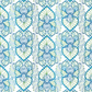 Wonders Of The Ocean Abstract fabric by Jason Yenter for In The Beginning Fabrics with ruler showing print scale – allover ogee trellis lattice with Art Nouveau botanical medallions in turquoise, cobalt, and chartreuse on white, perfect for coastal and ocean-themed quilt projects, 100% cotton, 3 yard cut