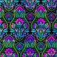 Vivid Brocade Jewel fabric by Jason Yenter for In The Beginning Fabrics with ruler showing print scale – large-scale baroque damask with bold magenta and purple florals, teal scrolling leaves, and chartreuse accents on deep black, perfect for jewel-toned and floral quilt projects, 100% cotton, 3 yard cut