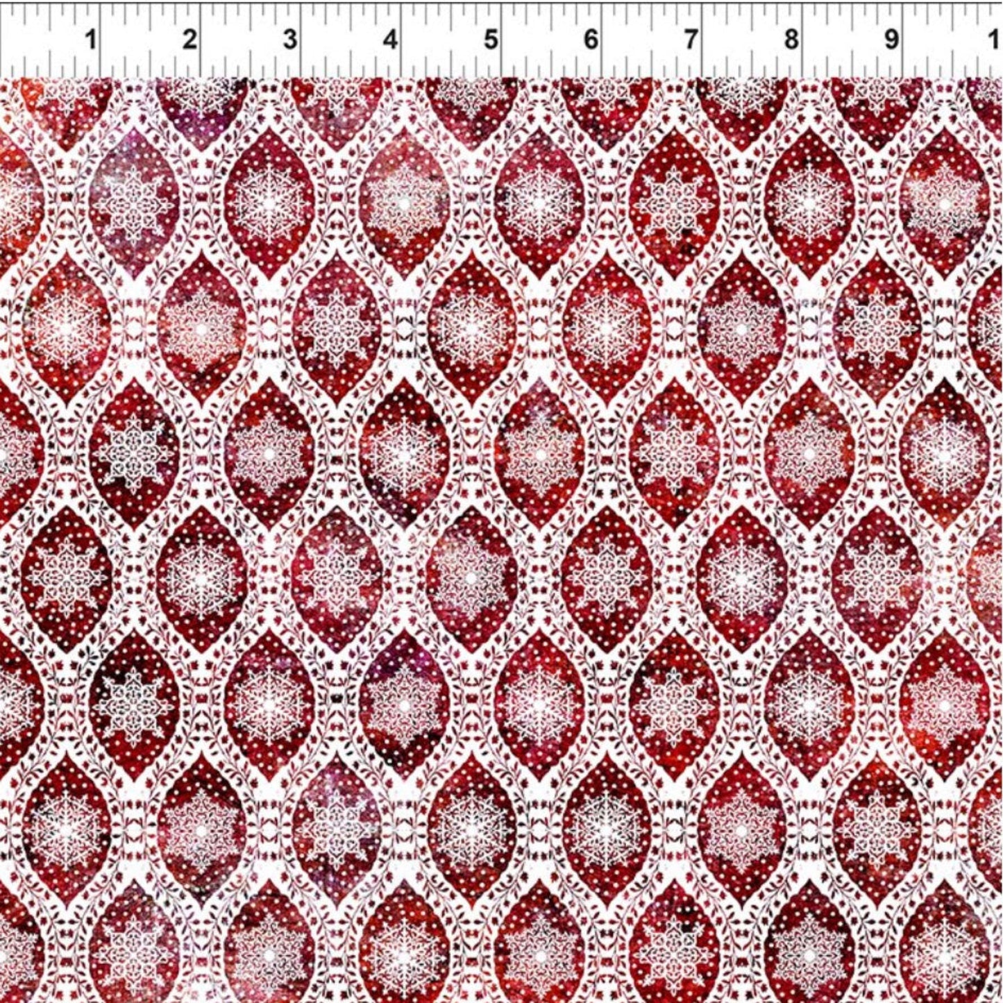 Nature's Winter Red Snowflake Ogee – fabric – colorful textile design