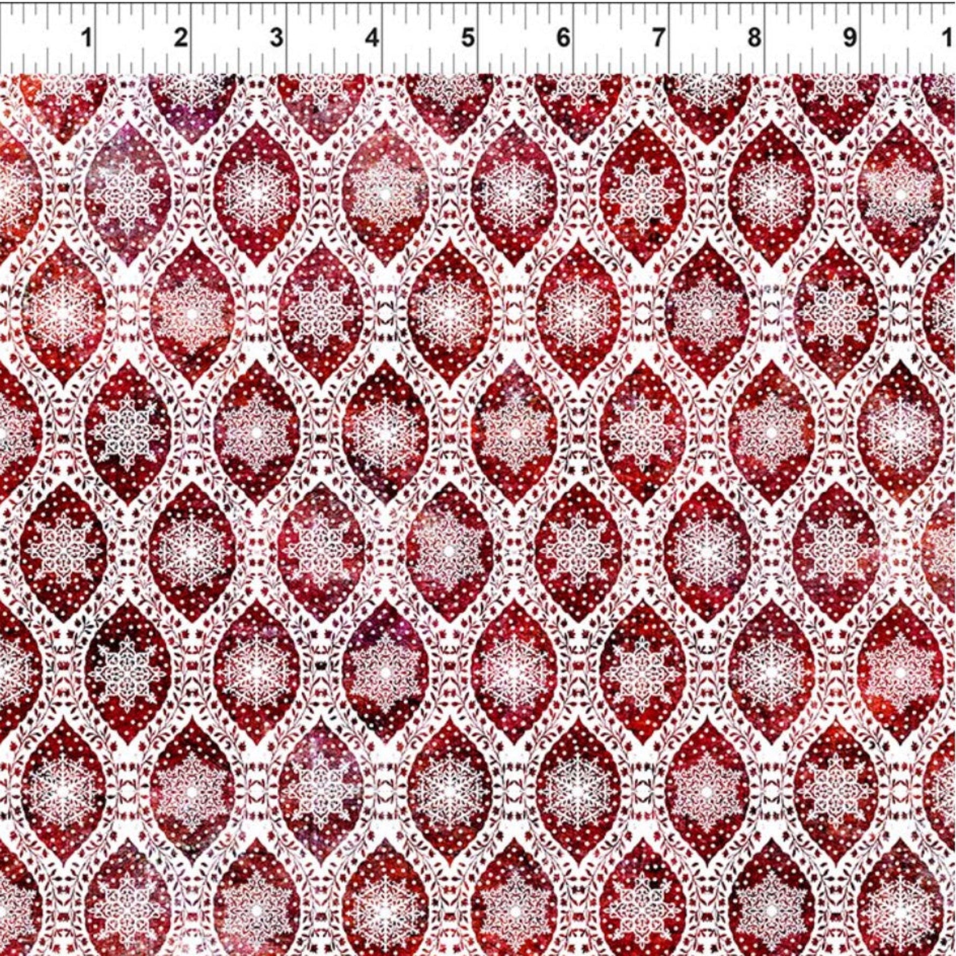 Nature's Winter Red Snowflake Ogee – fabric – colorful textile design