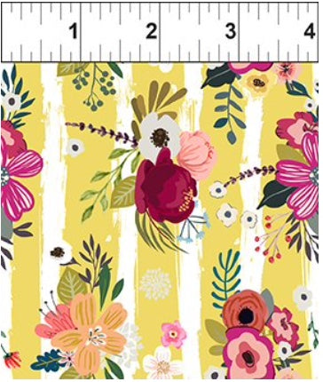 Mermaids and Unicorns Floral Stripe Yellow Mustard 3-yard cut