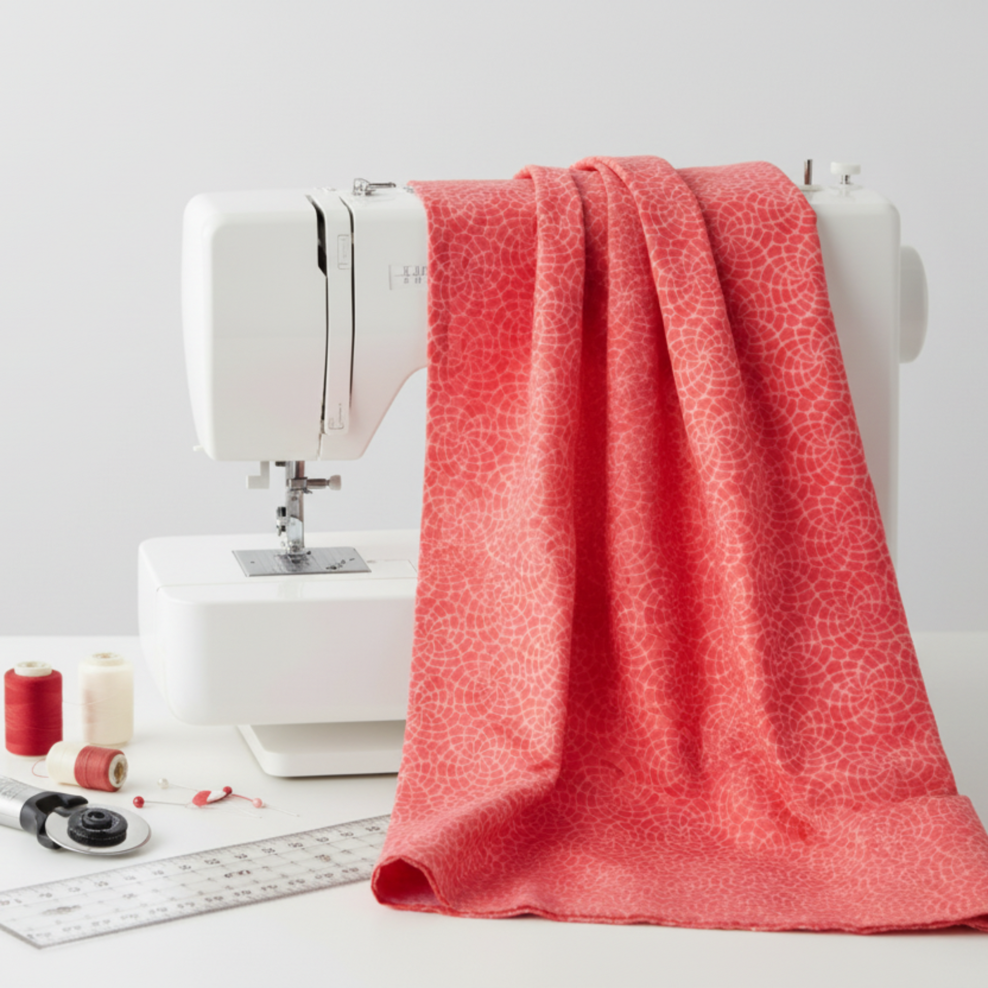 Sunshine Red Roses fabric draped to show natural movement of 100% cotton material