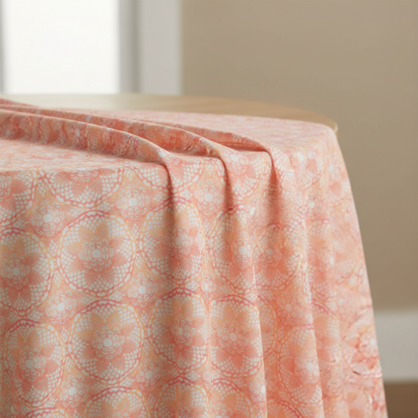 Patricia collection coral lace fabric texture and weave detail