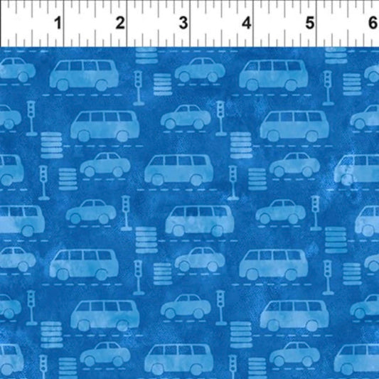 On the Go – Automobiles Blue by Jason Yenter (In the Beginning Fabrics)
