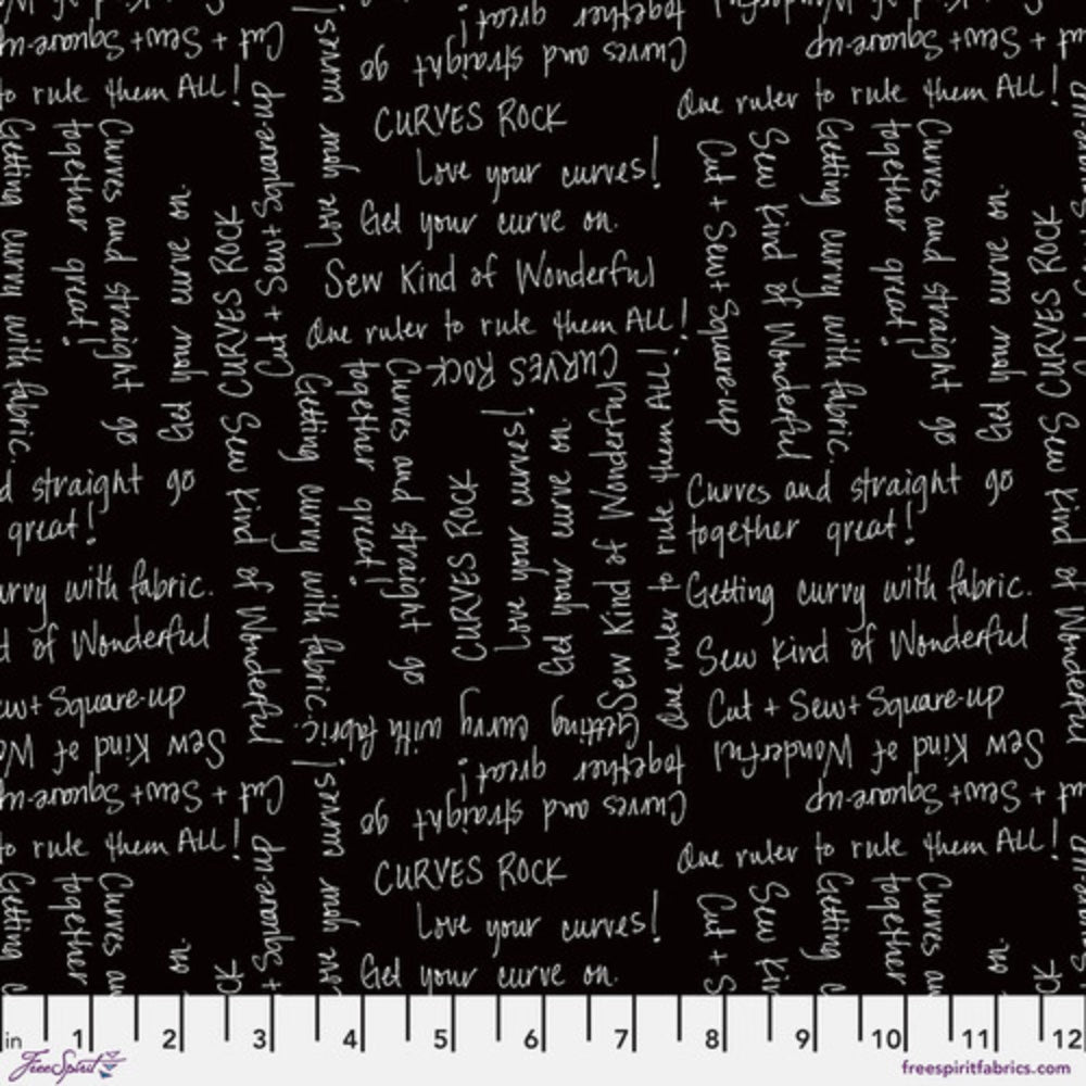 Writing on the Wall - Curves - Black – fabric – colorful textile design