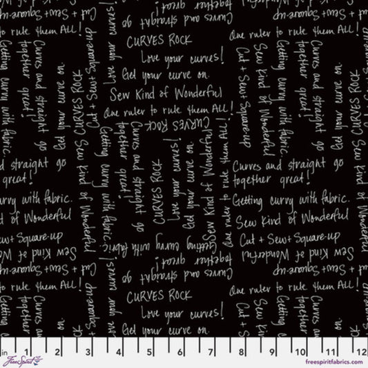 Writing on the Wall - Curves - Black – fabric – colorful textile design