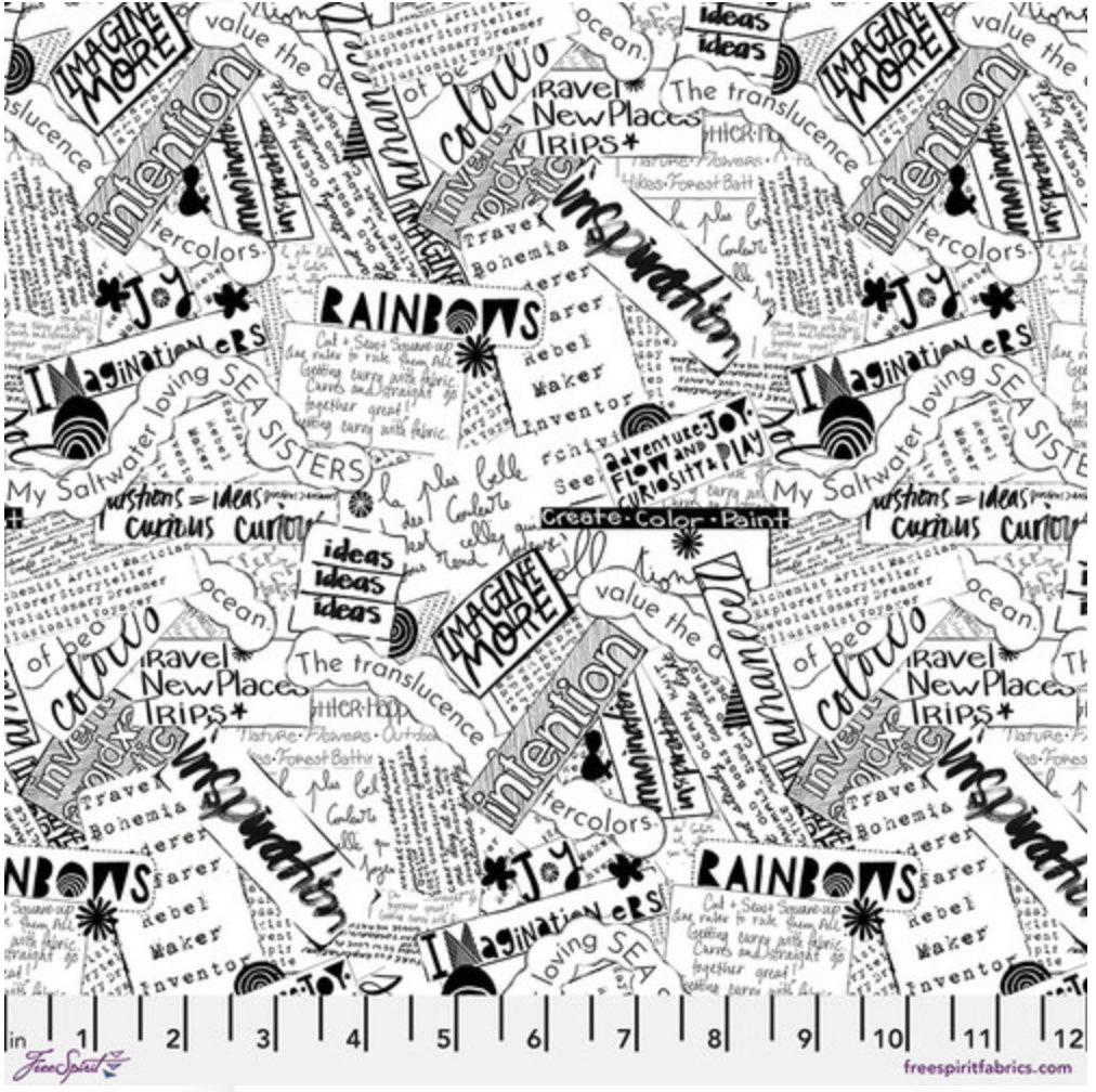 Writing on the Wall - Word Collage - White – fabric – colorful textile design