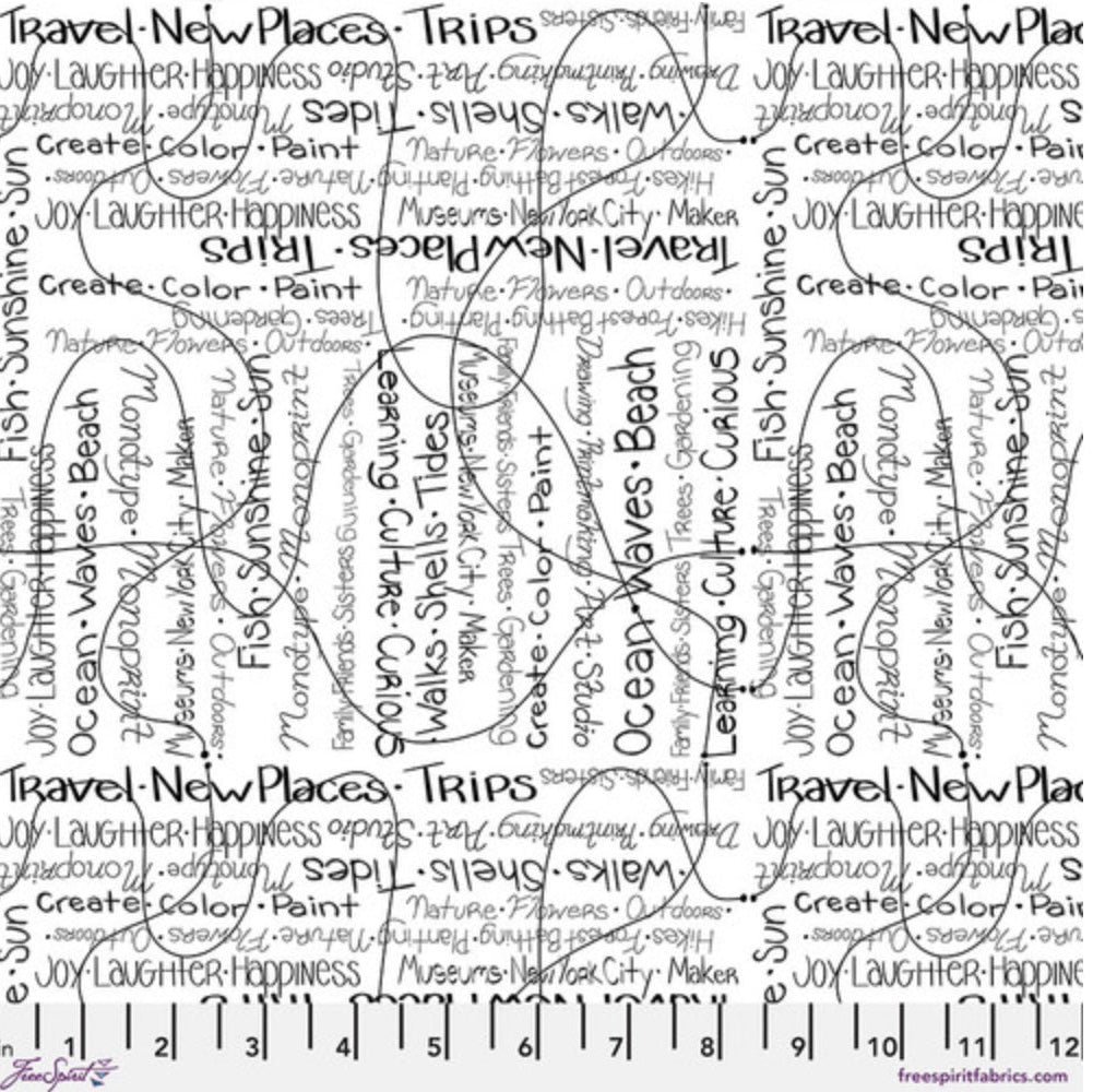 Writing on the Wall - Going Places - White – fabric – colorful textile design