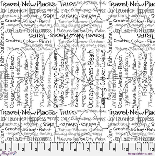 Writing on the Wall - Going Places - White – fabric – colorful textile design