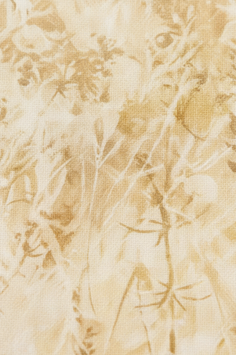 Reflections of Autumn II Twigs 3 Yard Cut quilting cotton by Jason Yenter for In The Beginning Fabrics — tone-on-tone botanical silhouettes of wild grasses, slender twigs, delicate ferns, seed pods, and meadow botanicals in warm taupe and honey gold on soft warm cream and pale gold ground, a dreamy atmospheric low-volume blender perfect for negative space blocks, quilt backs, and flowing yardage projects, 100% cotton, 43–44" wide, 3 yard cut.