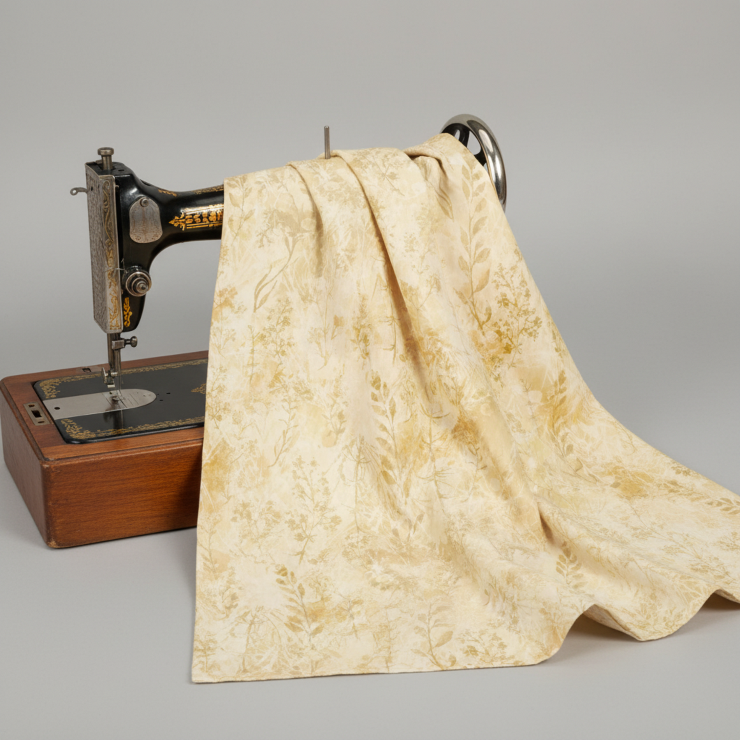 Reflections of Autumn II Twigs quilting cotton styled with vintage sewing machine creating nostalgic autumn quilting scene