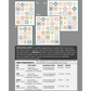 Hopscotch Happy quilt pattern back cover by Robin Pickens — lap, twin, queen and king size layout diagrams with fabric requirements