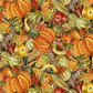 Detailed harvest vegetable print on premium quilting cotton with illustrated pumpkins, squash, and seasonal botanicals.