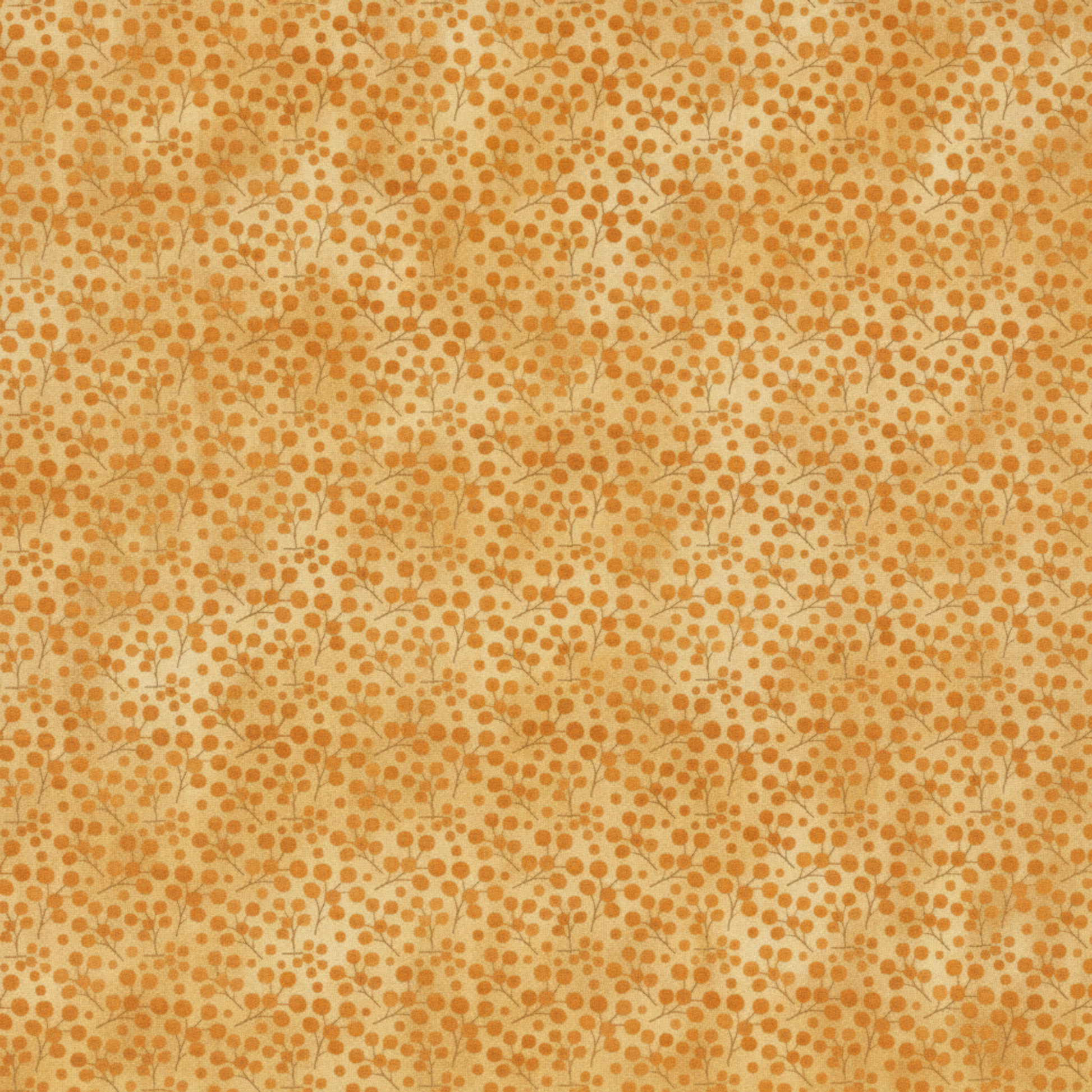 Detailed view of Autumn Celebration Gold Berries cotton fabric highlighting tonal gold vines and botanical design.