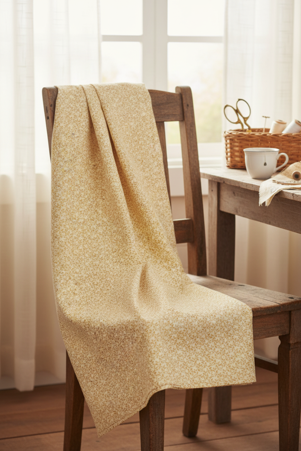 Autumn Celebration Gold Vines quilting cotton styled on cutting mat with quilting tools – lifestyle shot for quilters