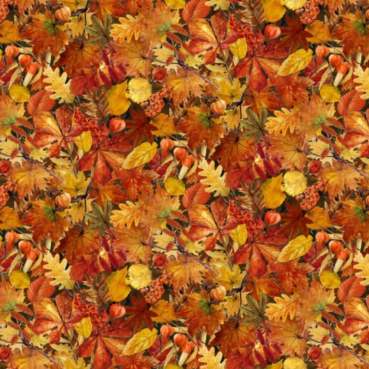 Autumn Celebration Multi Small Foliage quilting cotton fabric with small detailed autumn leaves – fall blender fabric