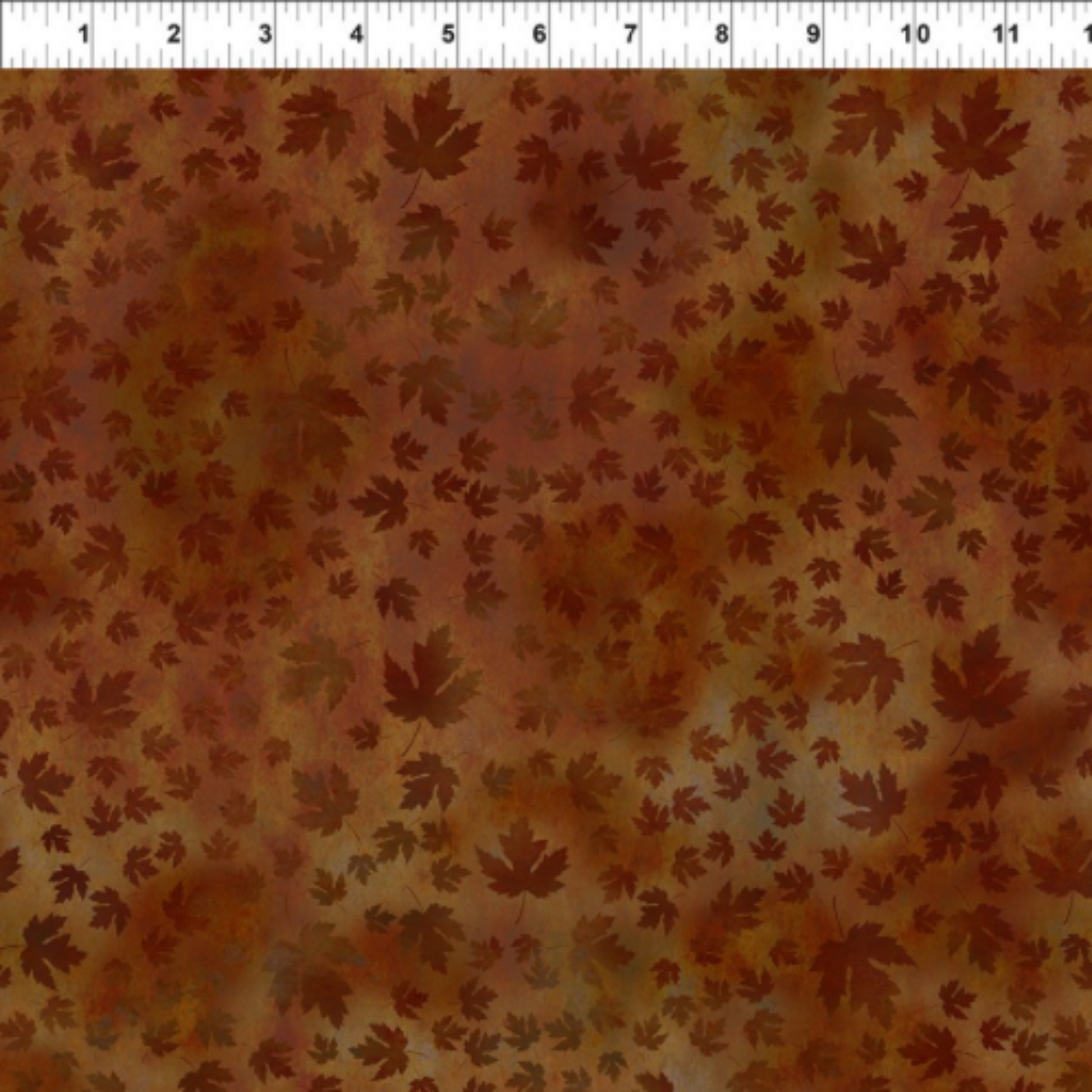 Close-up of Autumn Celebration Brown Maple Leaves quilting cotton showing intricate maple leaf detail