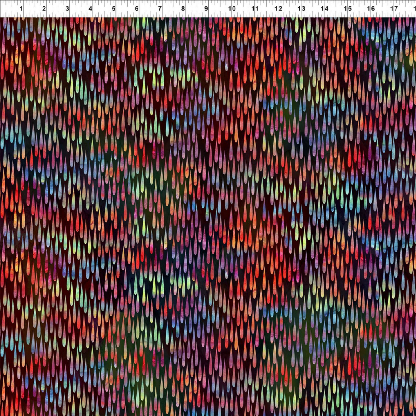 Impressions Multi Dark Raindrops quilting cotton fabric spread showing scale of the multicolored raindrop pattern
