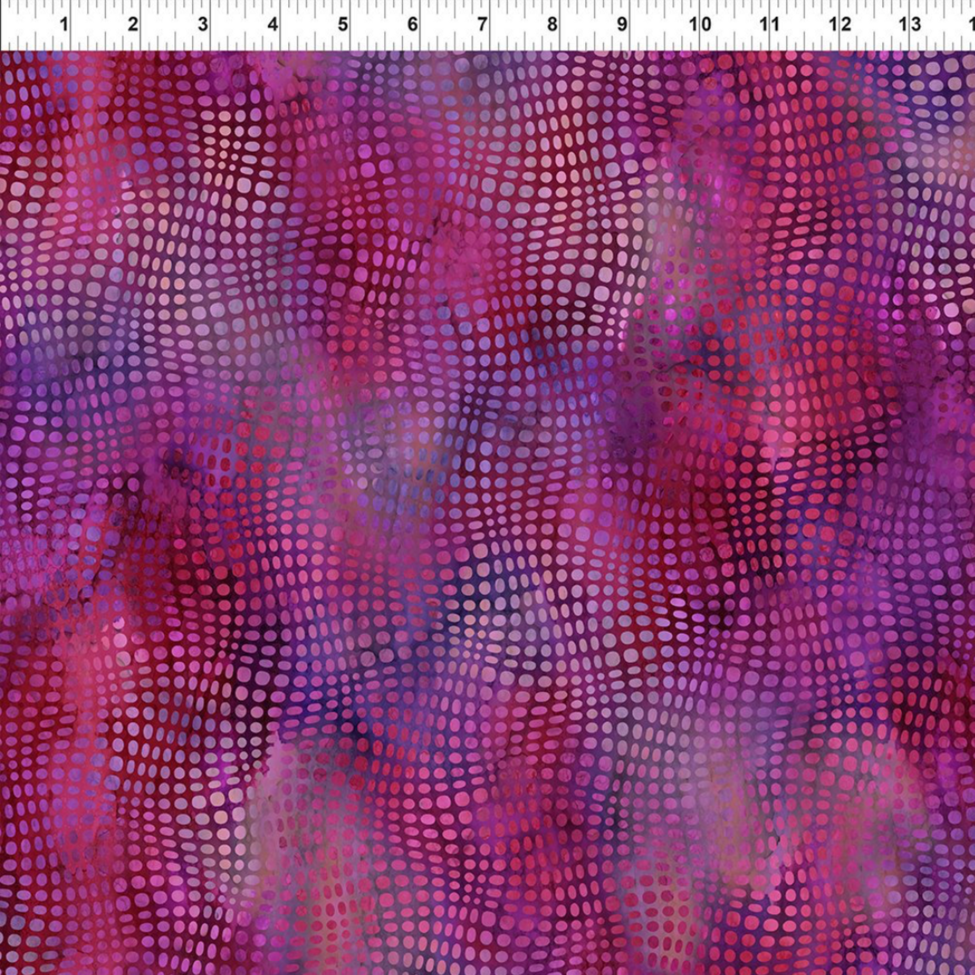 Impressions Magenta Dots quilting cotton fabric spread showing scale of the magenta and purple dot design