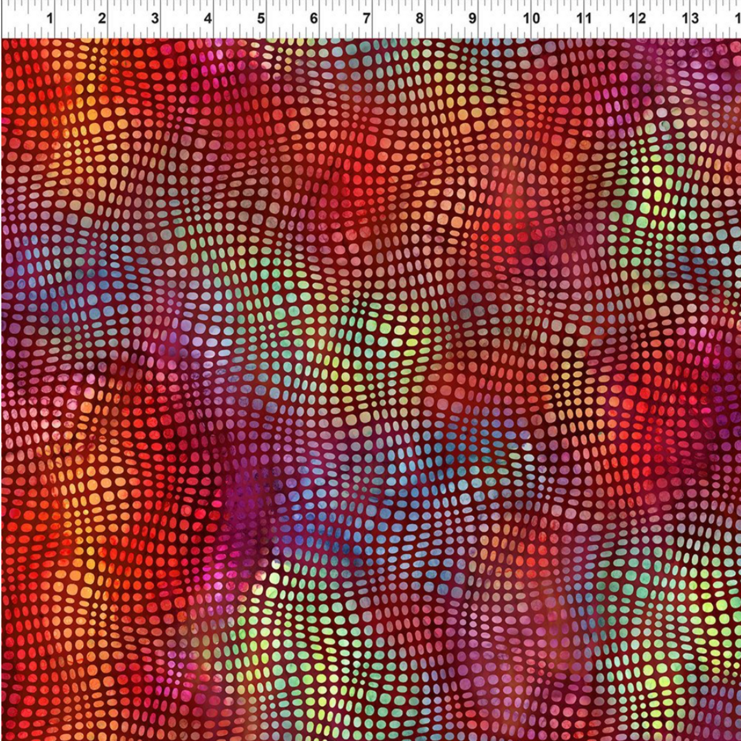 Impressions Red Dots quilting cotton fabric spread showing scale of the red dot design