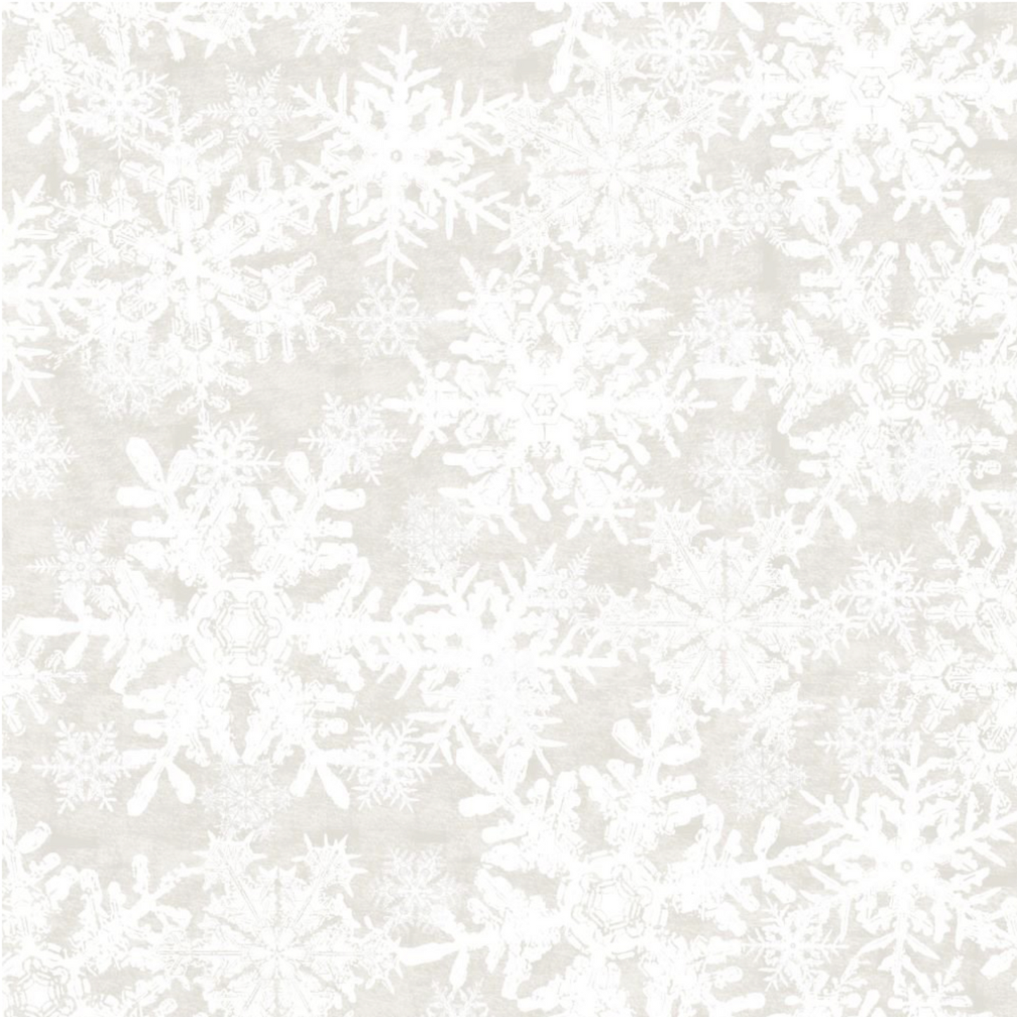 NYSNO White Snowflakes quilting cotton fabric with delicate white snowflake pattern on soft gray background