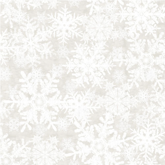 NYSNO White Snowflakes quilting cotton fabric with delicate white snowflake pattern on soft gray background