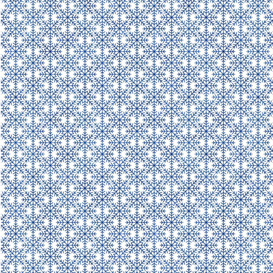 NYSNO Blue Snowflake Grid quilting cotton fabric with geometric blue snowflake pattern on winter background