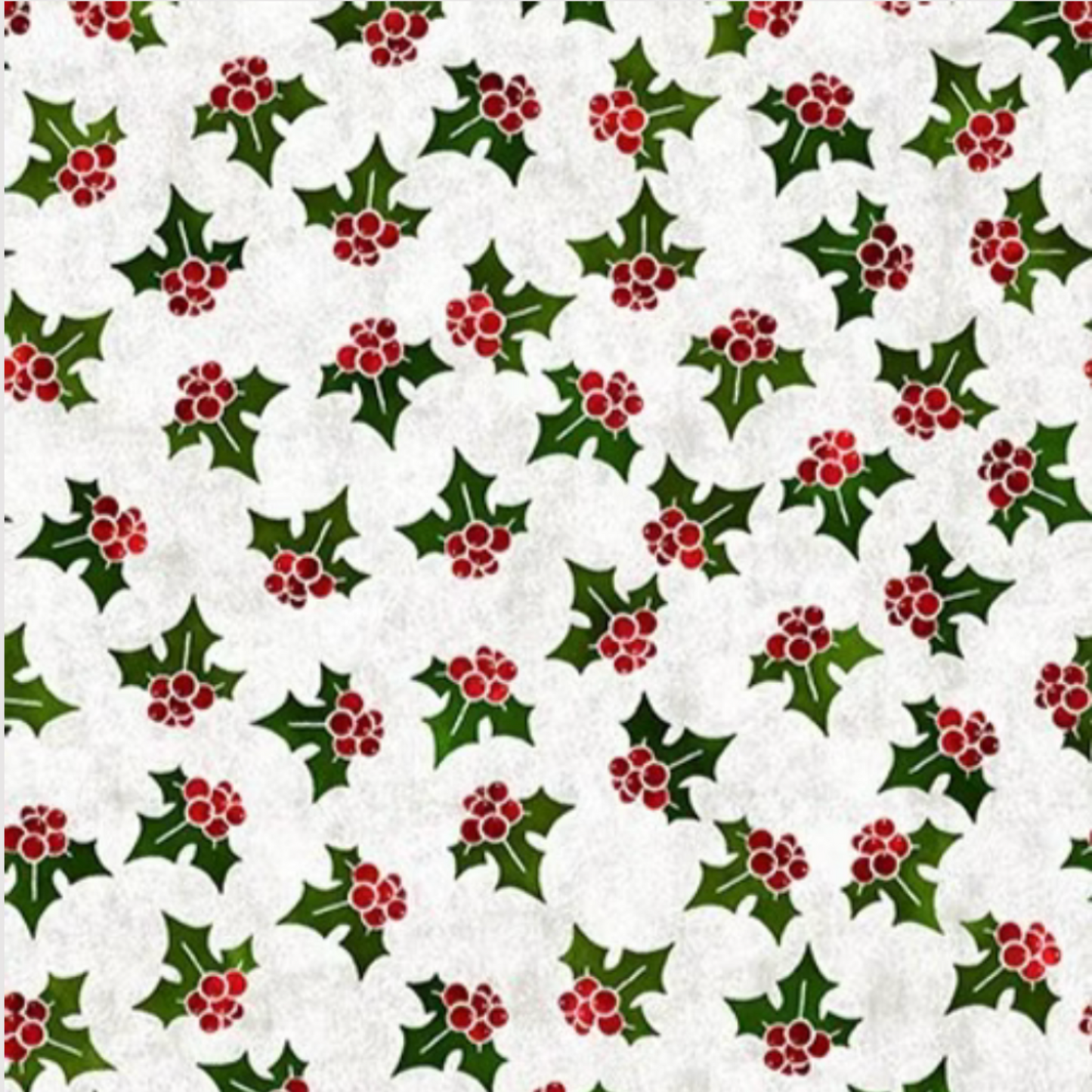 NYSNO White Holly quilting cotton fabric with classic white holly and berry pattern on winter background