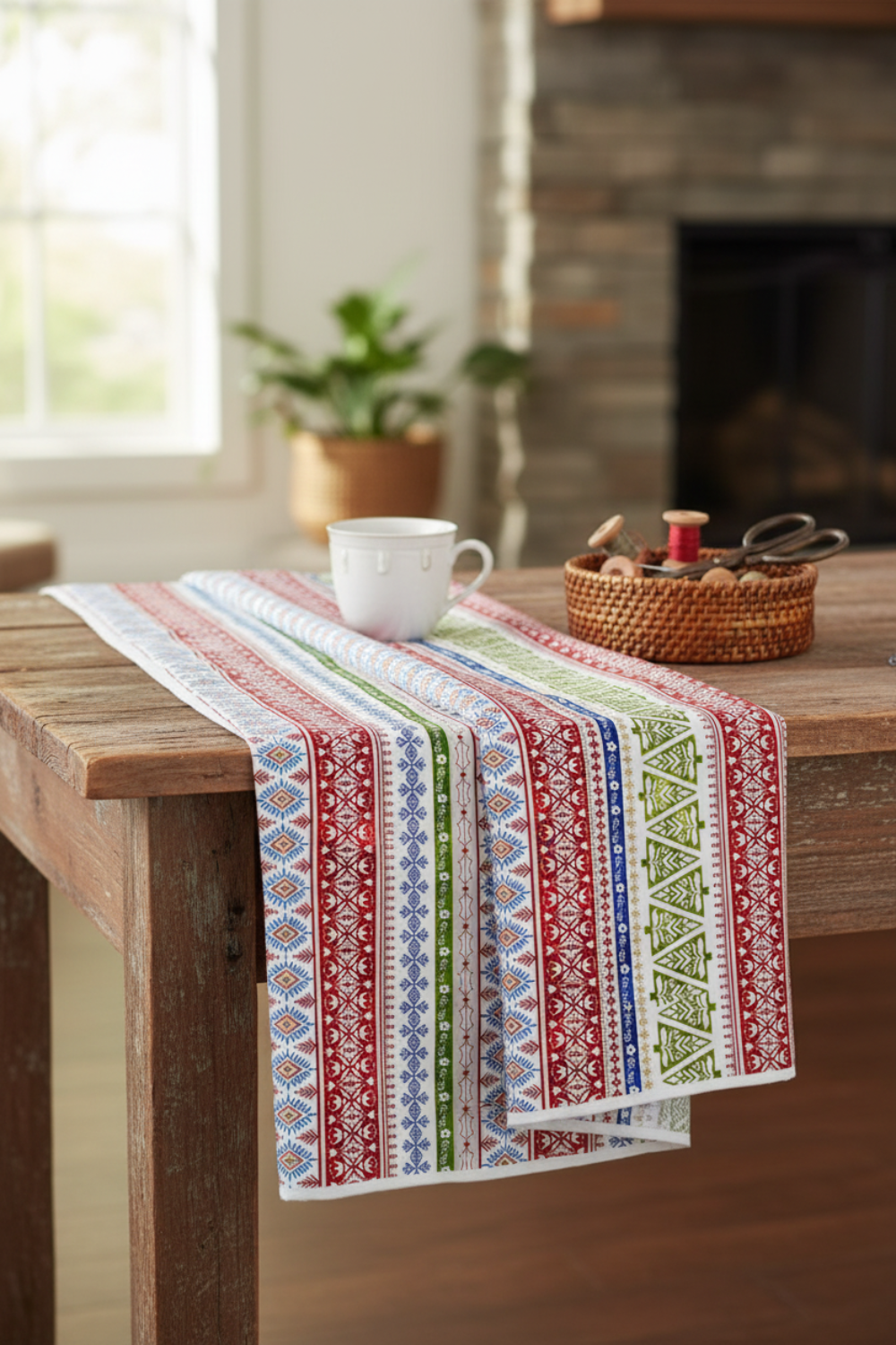 NYSNO Multicolor Stripe quilting cotton fabric styled with quilting notions – winter holiday sewing inspiration