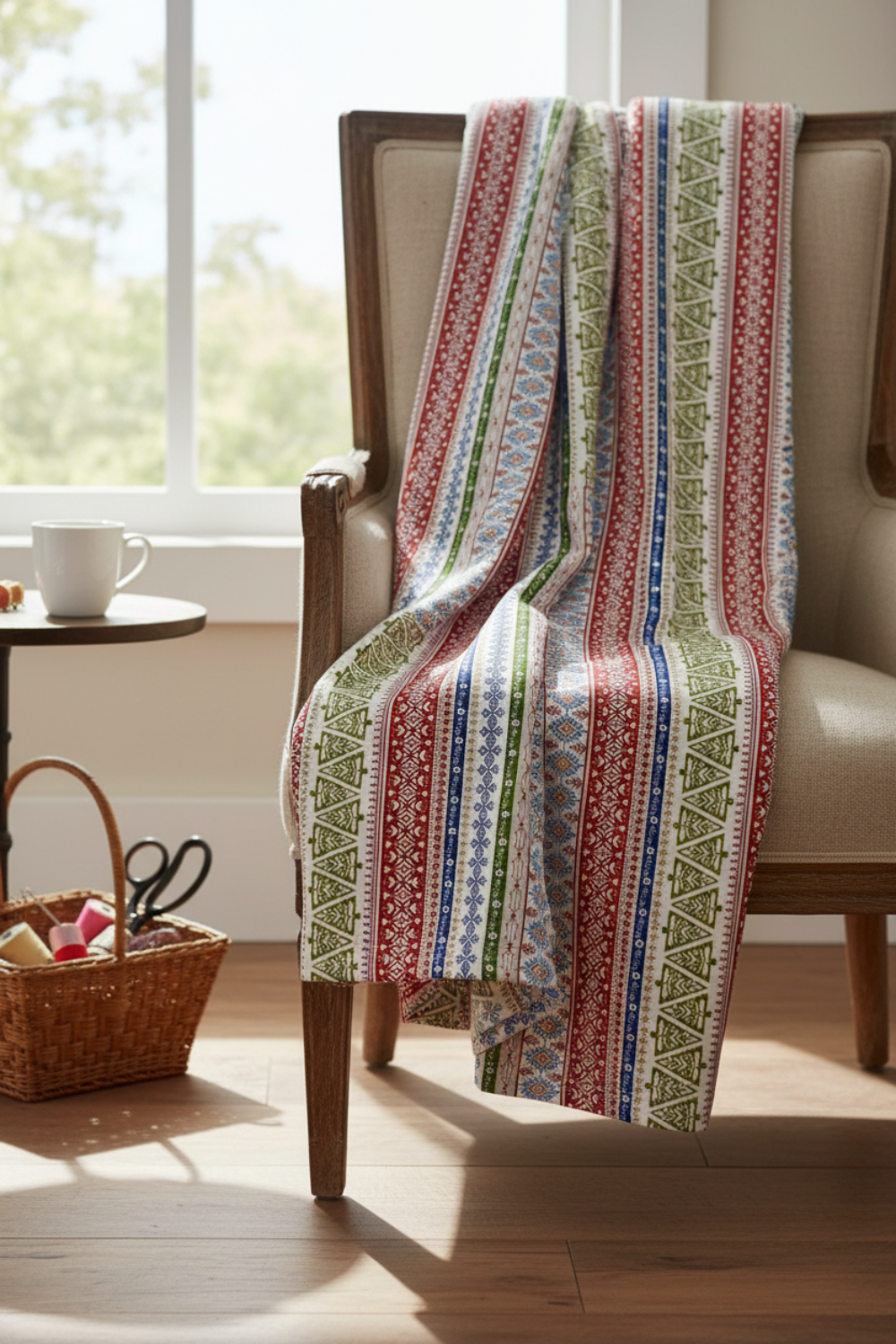 NYSNO Multicolor Stripe quilting cotton fabric with pleated folds showing drape – lifestyle shot for quilters