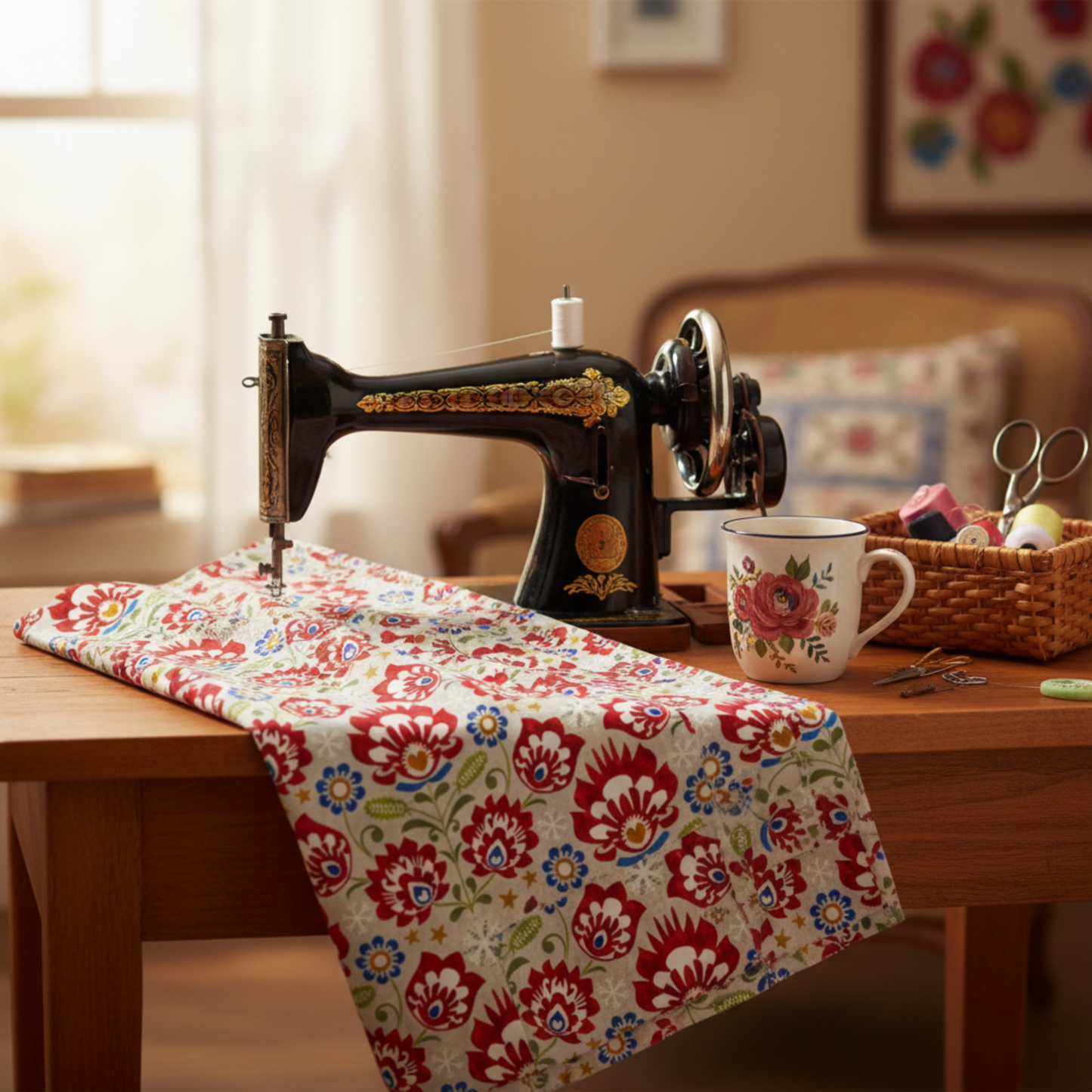 Detailed view of NYSNO Multicolor Floral cotton fabric highlighting enchanting floral pattern and texture