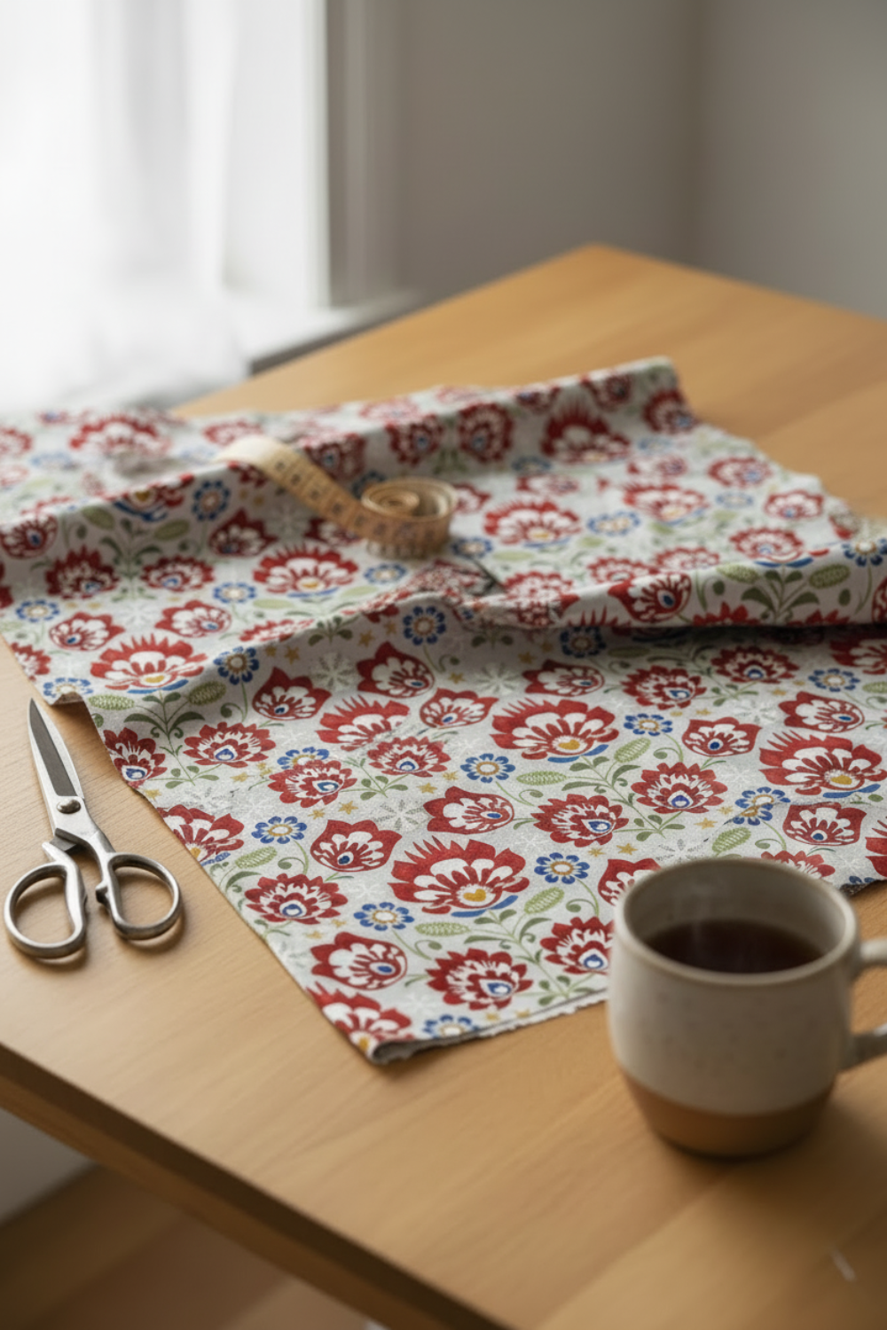 NYSNO Multicolor Floral quilting cotton fabric on bolt with pleated folds showing drape – lifestyle shot for quilters