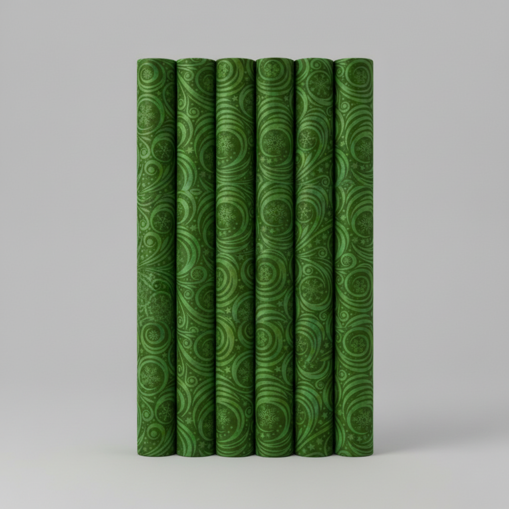 Winter Solstice II Green Snow Swirl quilting cotton fabric draped to show softness, movement, and fabric body