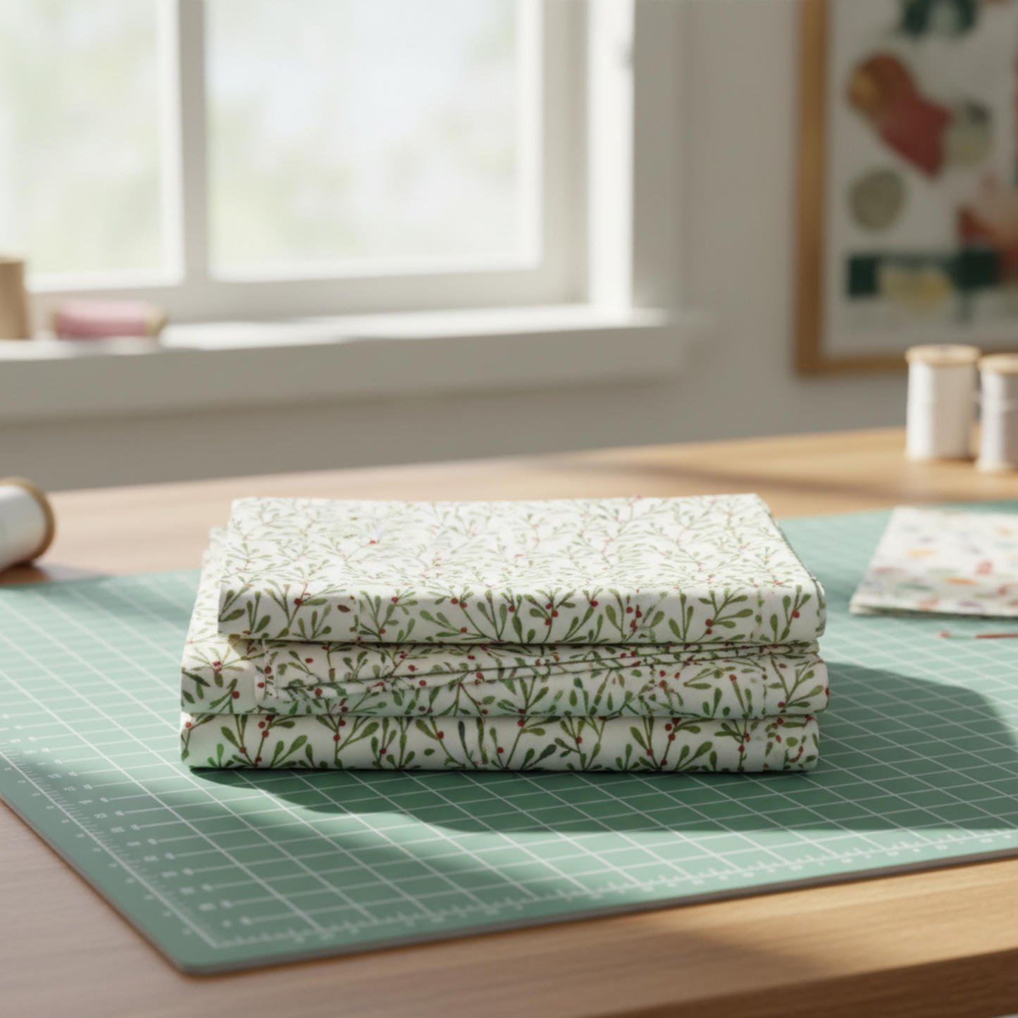 Close-up of Winter Solstice II White Branches quilting cotton showing detailed white branch pattern and texture