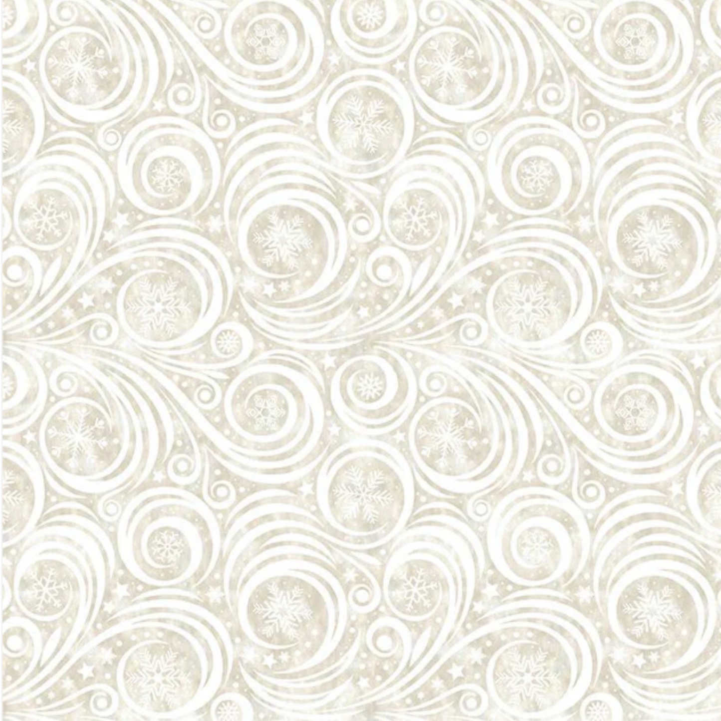 Winter Solstice II Cream Snow Swirl quilting cotton fabric with elegant white swirl pattern on cream background
