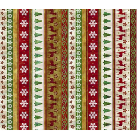 Winter Solstice II Multi Stripe Metallic quilting cotton fabric with elegant multicolor stripes and metallic accents