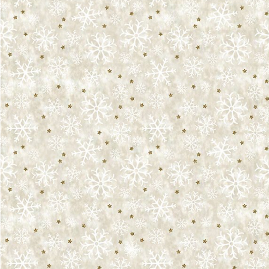 Winter Solstice II Cream Snowflakes Metallic quilting cotton fabric by Jason Yenter – premium 100% cotton showing delicate snowflakes with metallic accents