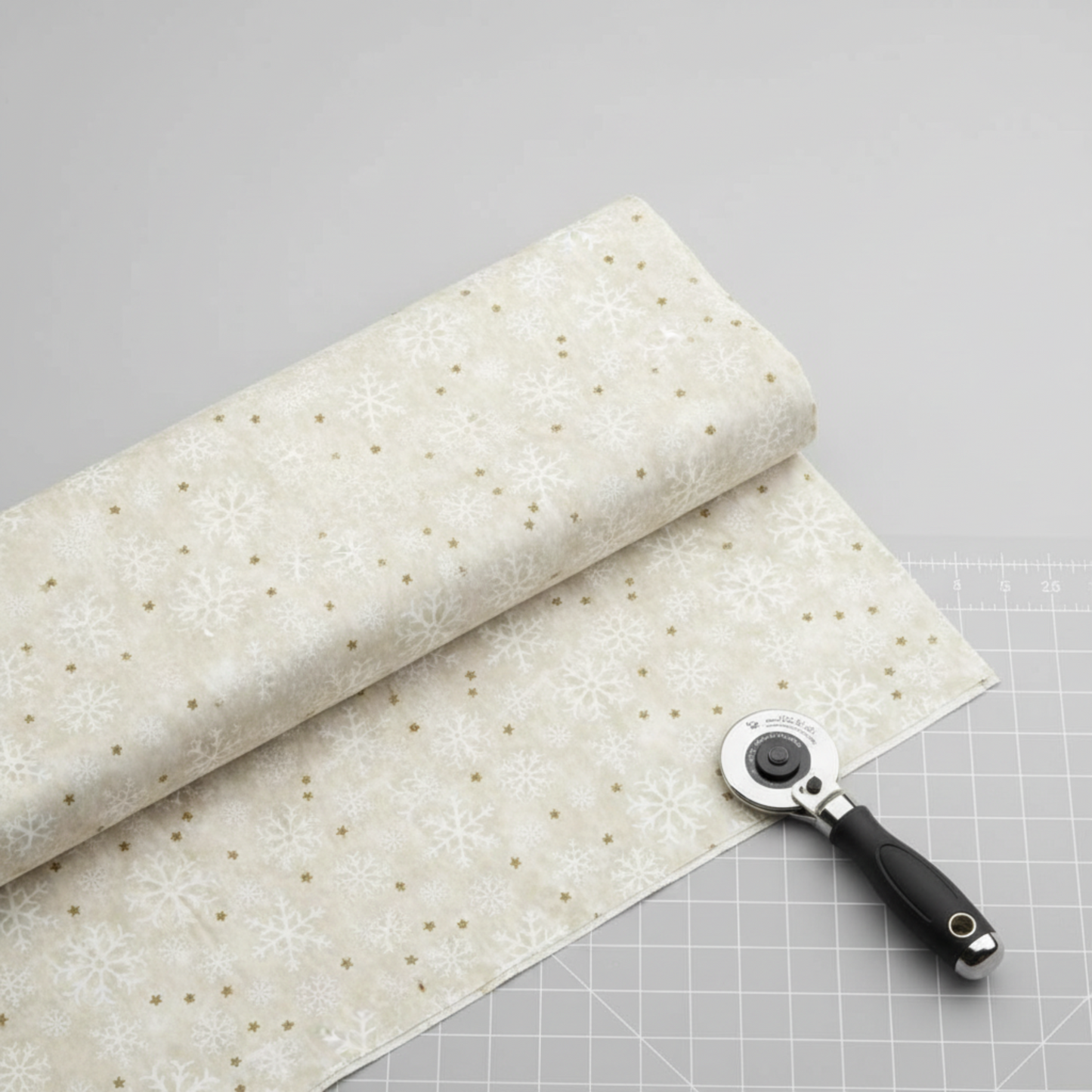 Winter Solstice II Cream Snowflakes Metallic quilting cotton styled for quilting project inspiration