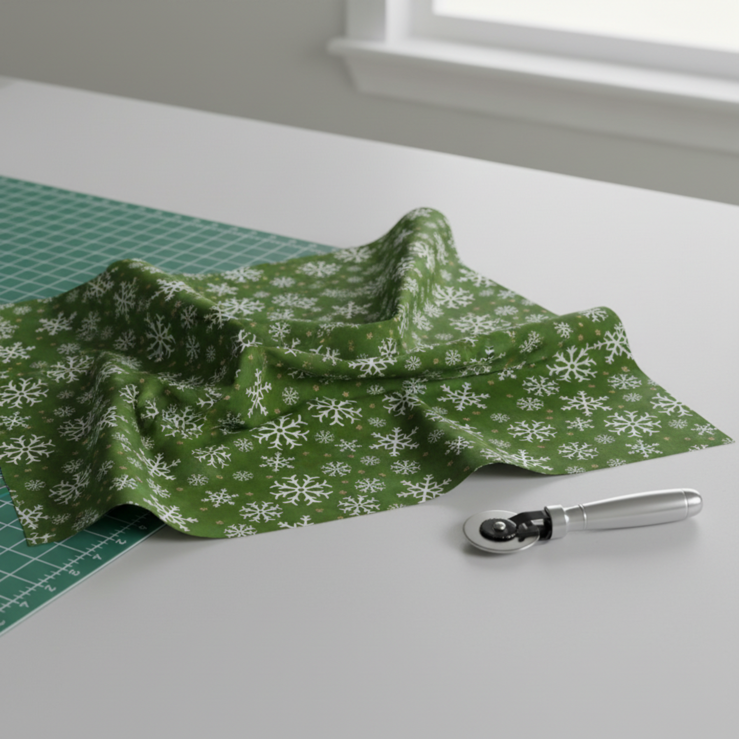 Winter Solstice II Green Snowflakes Metallic