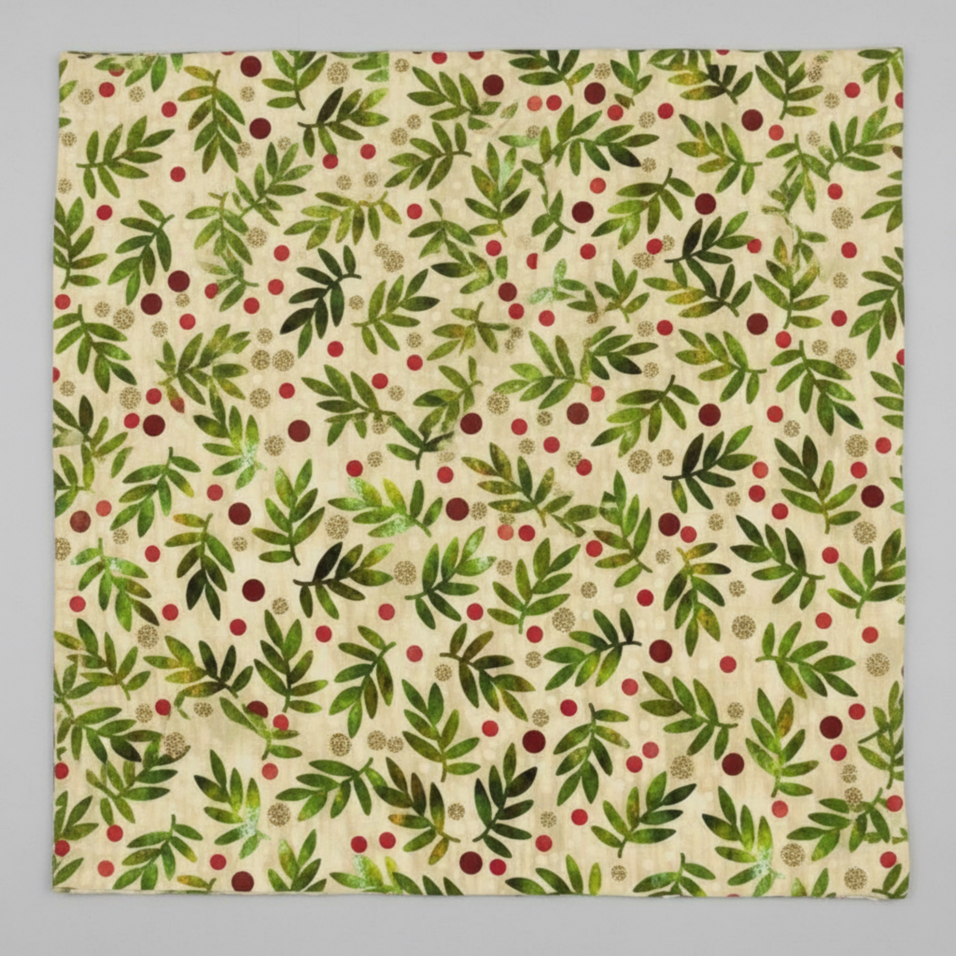 Full repeat view of Winter Solstice II Beige Twigs Metallic quilting fabric showing vertical pattern direction