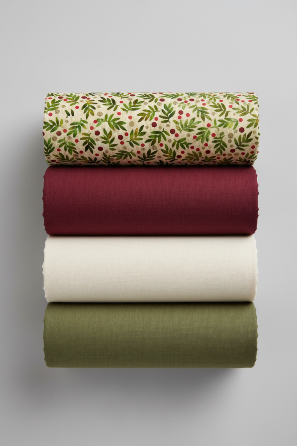 Winter Solstice II Beige Twigs Metallic quilting cotton styled in folded stack – lifestyle shot for quilters