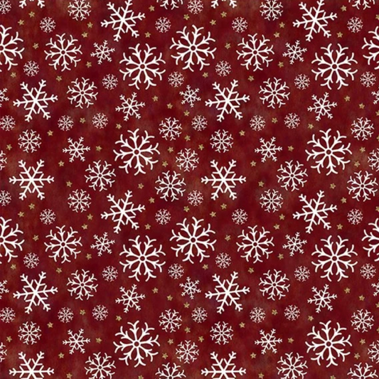 Winter Solstice II Red Snowflakes Metallic quilting cotton fabric by Jason Yenter – premium 100% cotton showing bold snowflakes with metallic accents