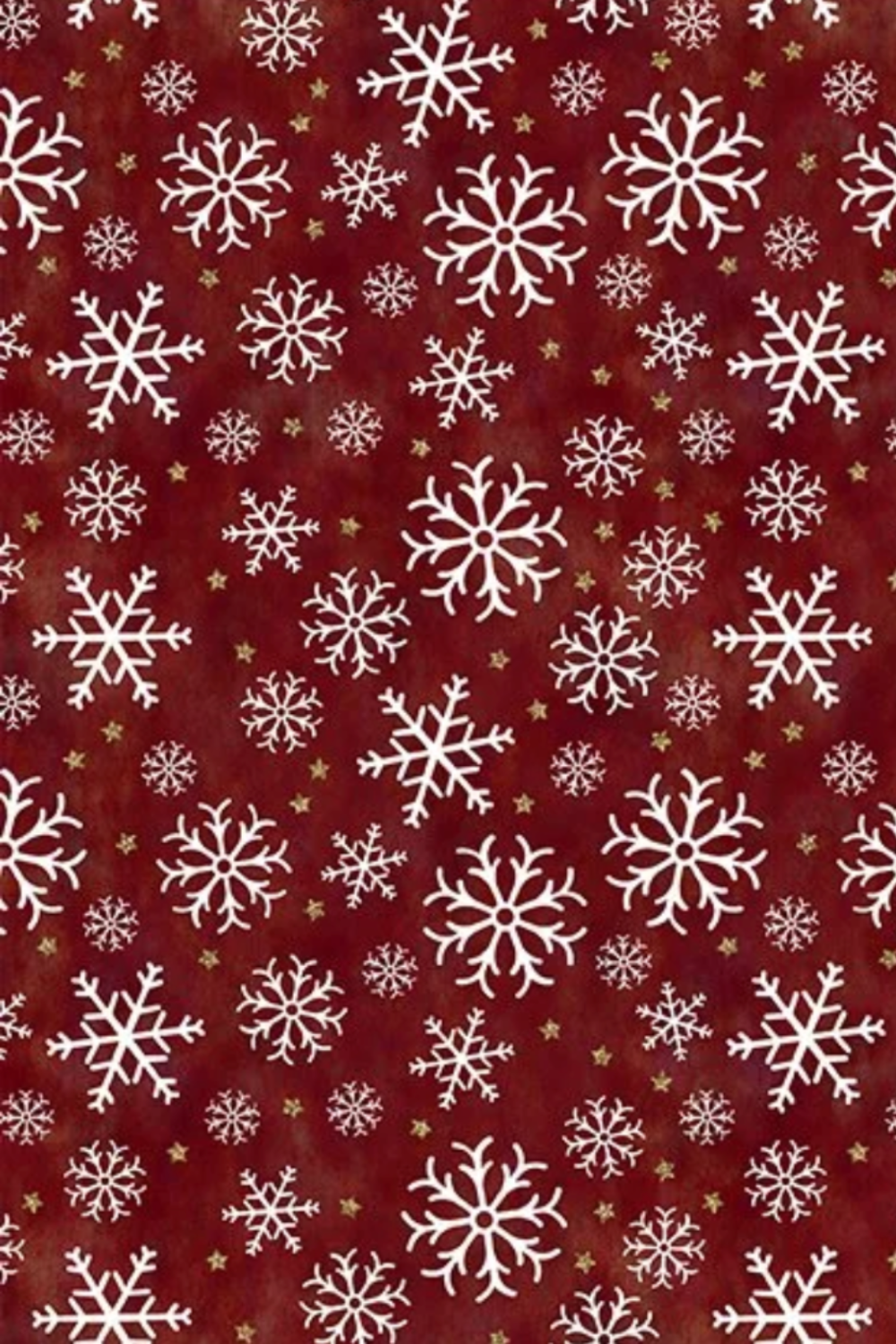 Winter Solstice II Red Snowflakes Metallic quilting cotton by Jason Yenter for In The Beginning Fabrics — tossed white snowflakes on rich mottled burgundy with gold metallic star dots, elegant holiday background or coordinate fabric for Christmas quilts, stockings, table runners, and festive home décor, 100% cotton with metallic accents. Quilt blocks shown for inspiration. Coordinating fabrics and quilt patterns are available at IraRobi Quilts.