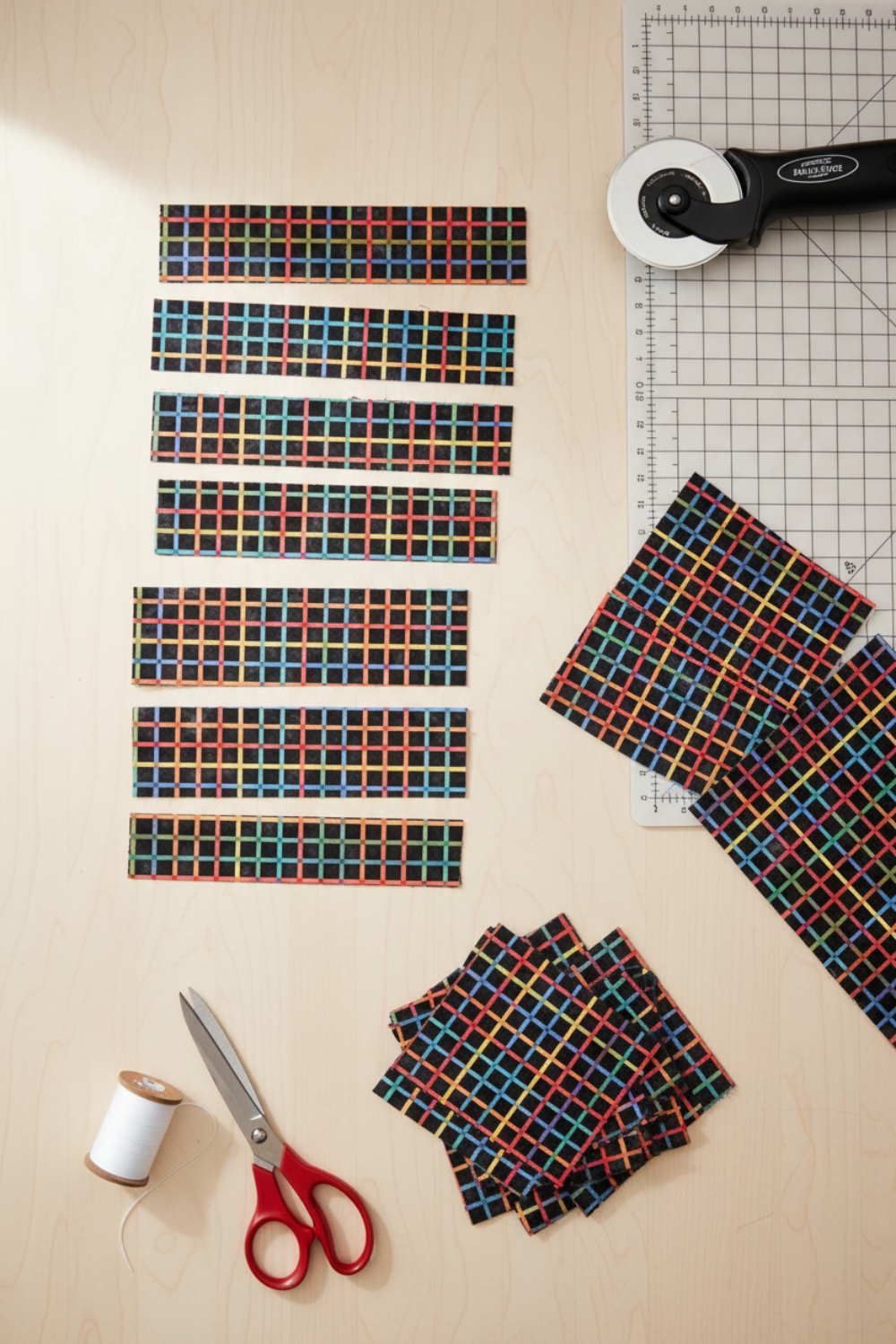 On the Go Plaid Multi quilting cotton styled for children's quilting project inspiration