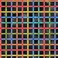 On the Go Plaid Multi quilting cotton by Jason Yenter for In The Beginning Fabrics — vertical crop flat lay showing bold rainbow gridlines in red, coral, sky blue, cobalt, teal, yellow-green, yellow, orange, grass green, aqua, pink, and purple intersecting across a deep black batik ground with subtle smoky watercolor texture, 100% cotton, 43–44" wide.