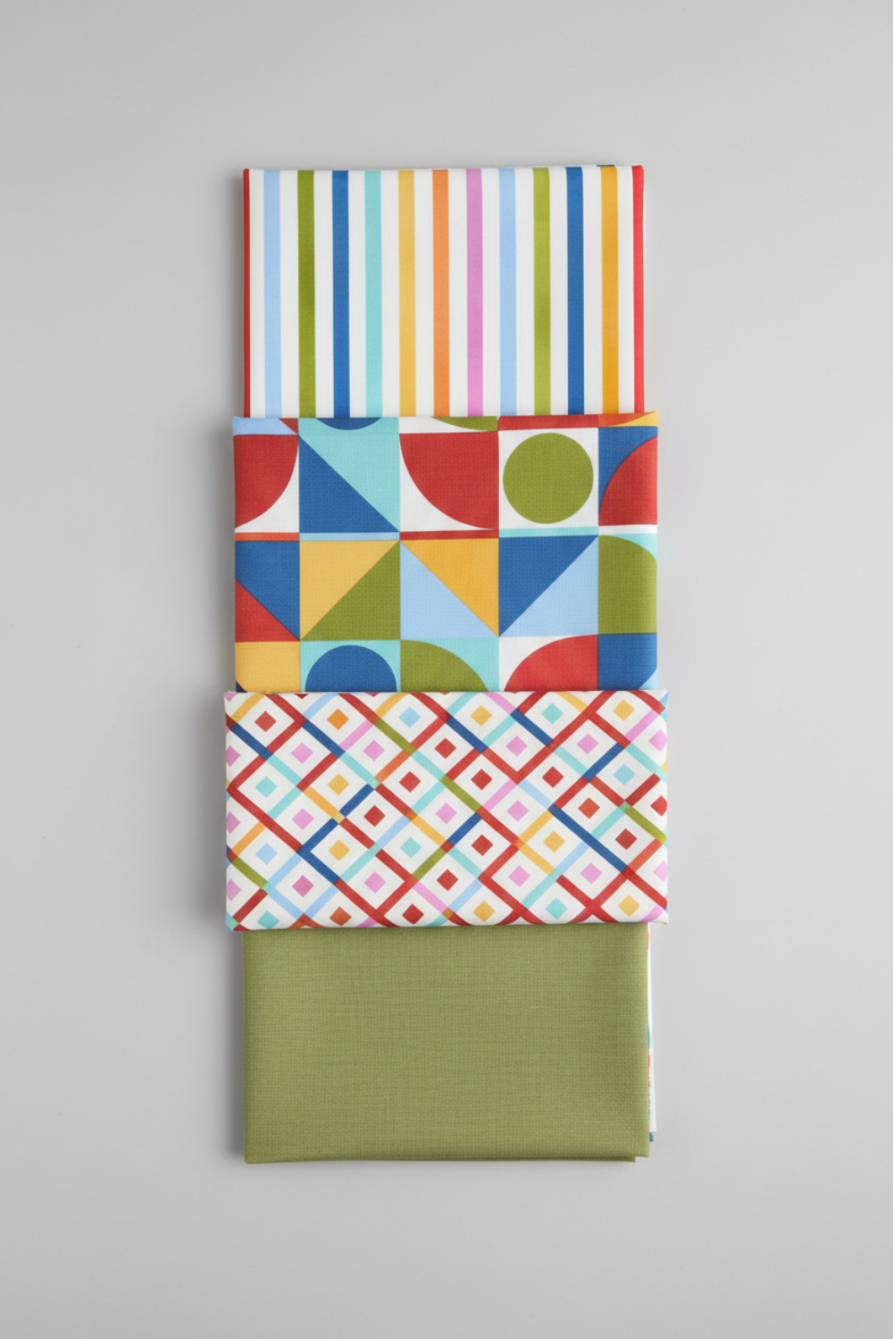On the Go Stripes Multi quilting cotton with coordinating fabric stack – kids quilt inspiration