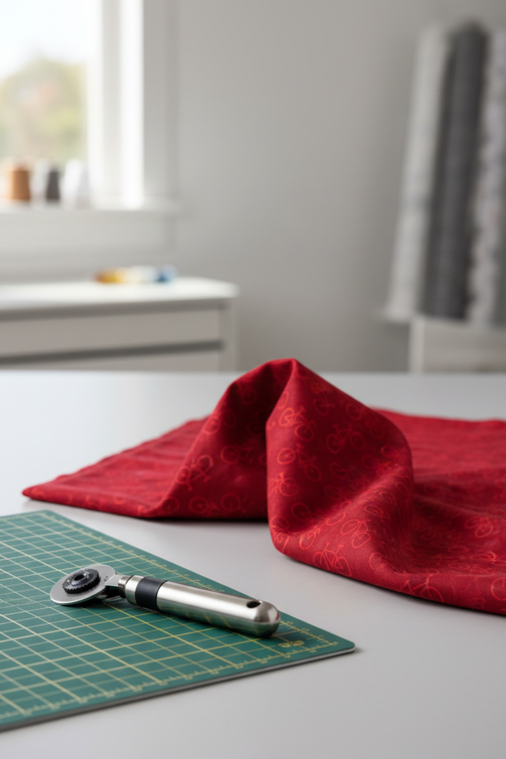 On the Go Bicycles Red quilting cotton draped to show fabric softness and vibrant red color