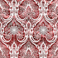 Vertical display of Nature's Winter Red Snowflake Ogee quilting cotton showing continuous yardage and ogee pattern repeat