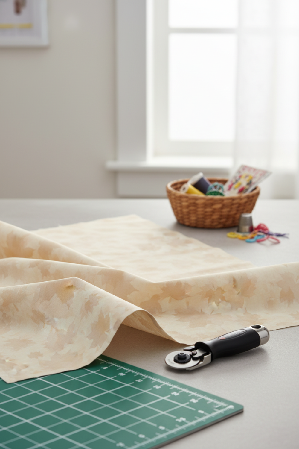 Reflections of Autumn II Shadow Maple Leaf Cream quilting cotton styled for autumn quilting project inspiration