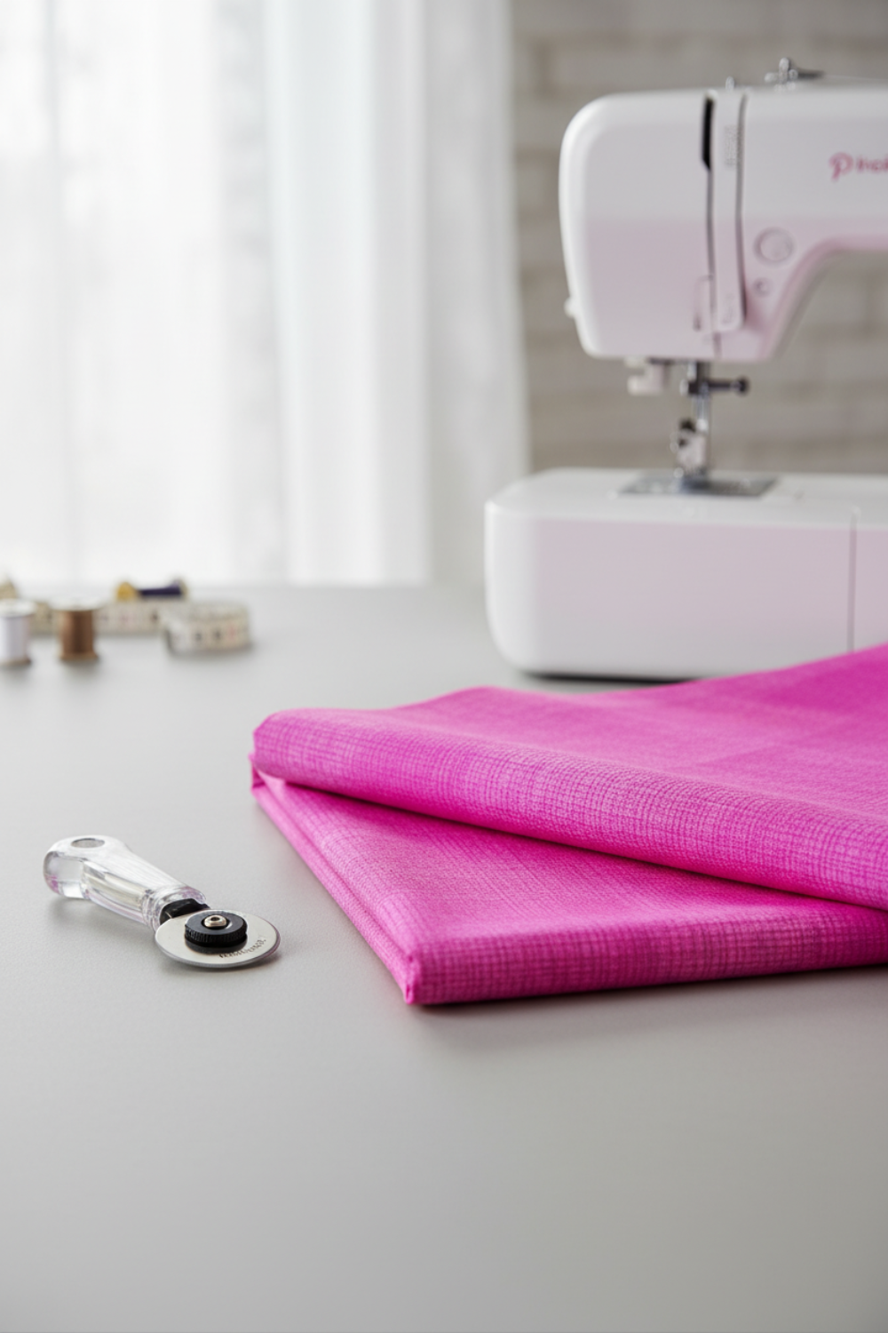 Interwoven Pink quilting cotton styled for modern quilting project inspiration